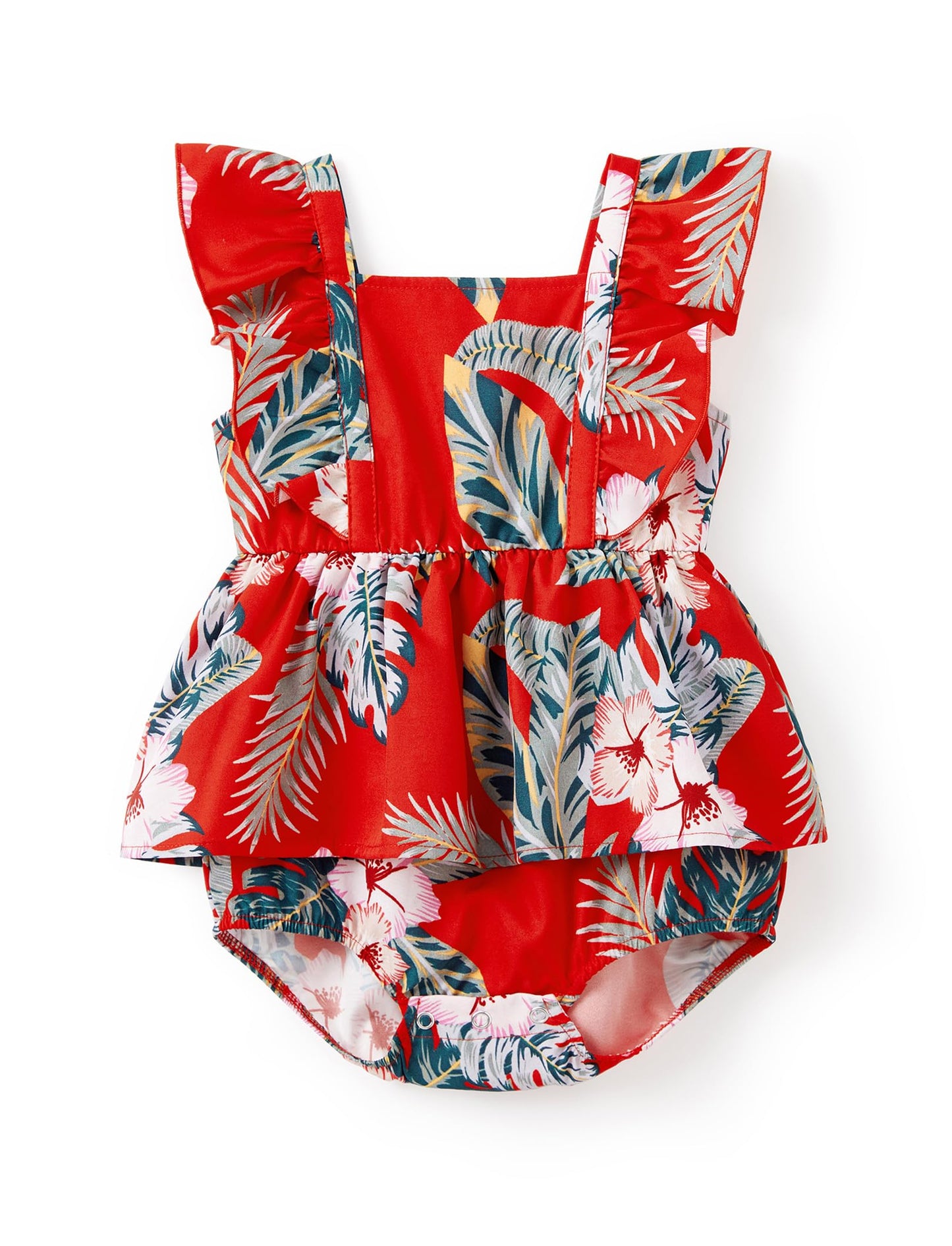 Patpat Matching Family Hawaiian Outfits - Mommy And Me Hawaiian Dress Matching Set Tropical Palm Leaf Print Summer Dress Sundres
