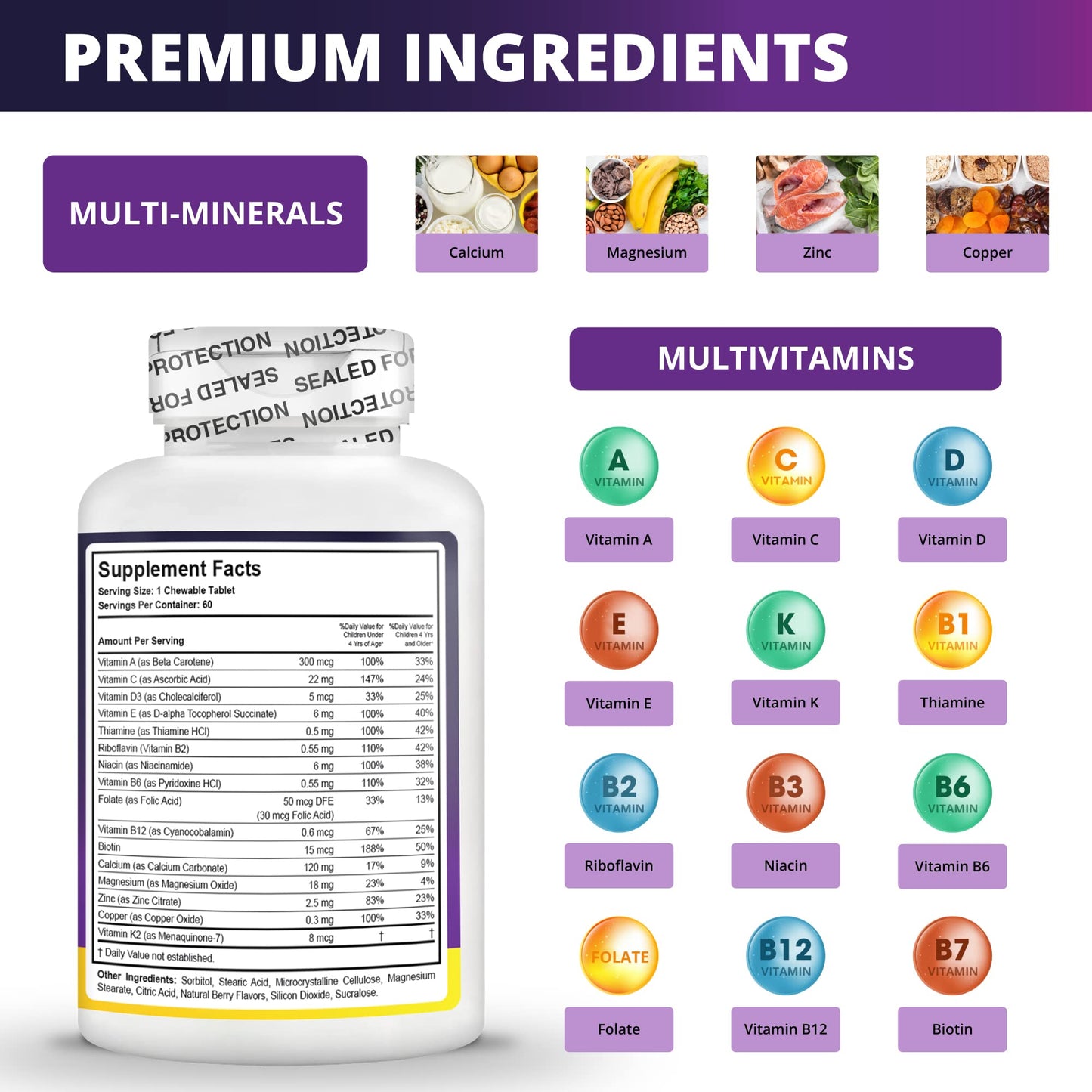NuBest Tall Kids - Multivitamins & Minerals for Age 2 to 9 - Bone Strength & Immunity Support - Helps Kids, Toddlers Healthy - A