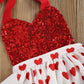 Xiaodriceee Newborn Baby Girl Valentine'S Day Outfit Flutter Sleeve Heart Print Tutu Romper Dress Headband 2Pcs Clothes Set (Red
