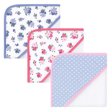 Luvable Friends Unisex Baby Cotton Terry Hooded Towels, Floral, One Size