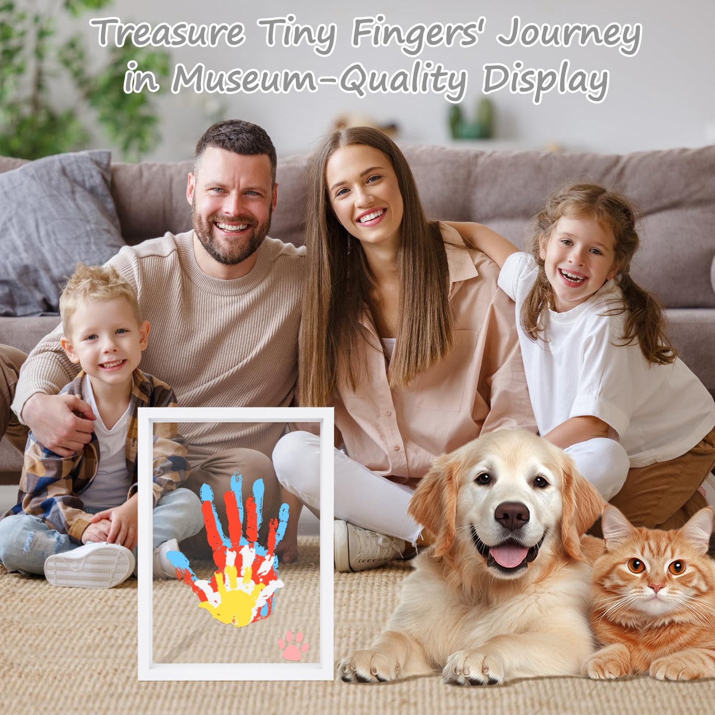 Wooden Family Handprint Kit For New Parents Gifts - Baby Safe With 6 Non-Toxic Washable Paints & Marker, Diy Keepsake Frame For