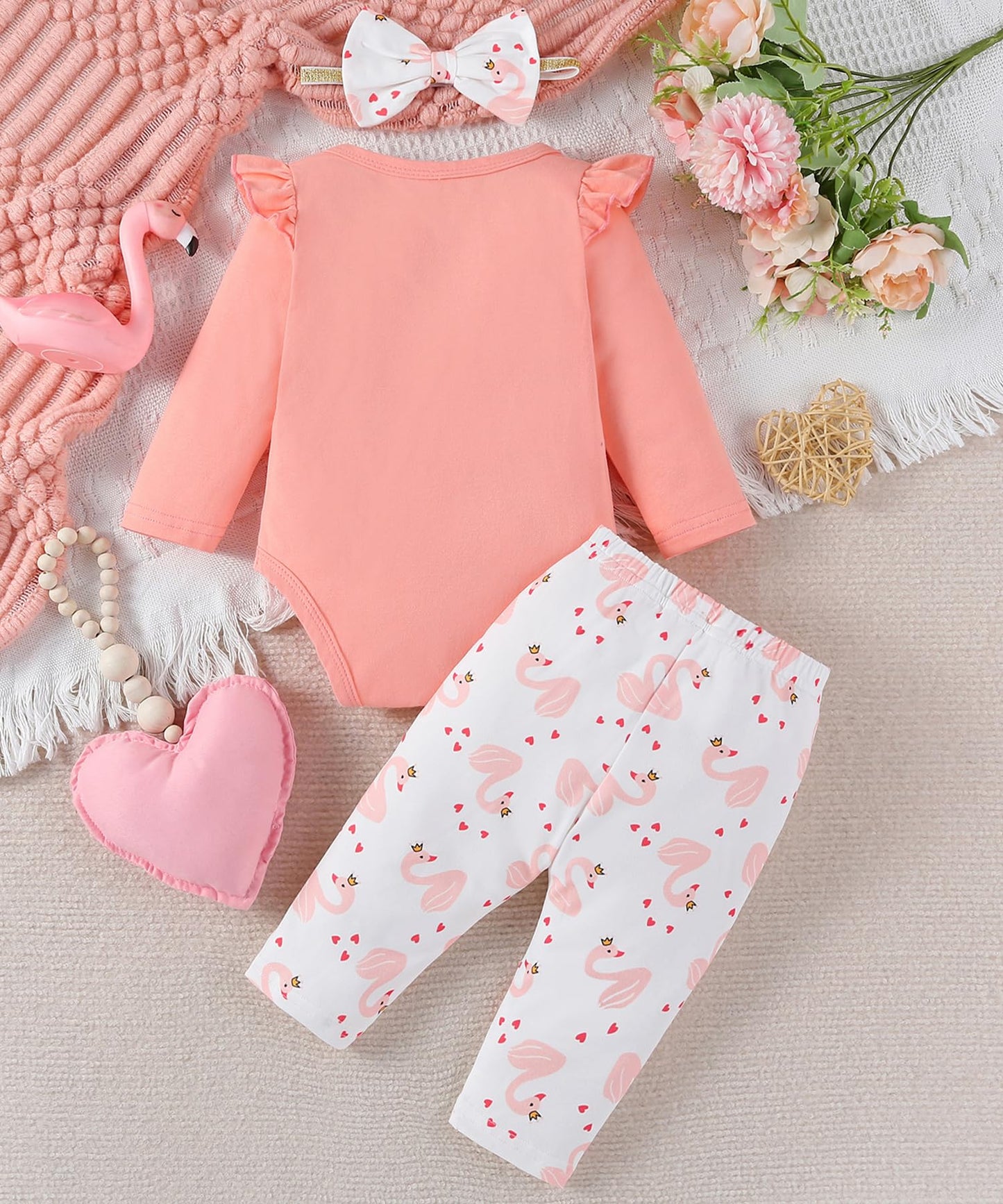 Fullfamous Newborn Baby Girl Clothes Gifts Outfits,Fall Winter Long Sleeve Romper And Pant Set Newborn Little Swan
