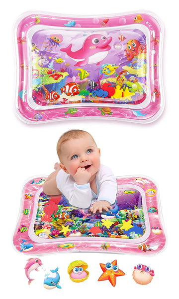 MUREN Tummy time Play mat for Babies (Size 24x20) LeakProof Water Crawling Inflatable Mat with 5 Floating Toys for 3 4 5 6 7 8 