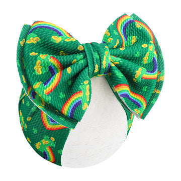 Oneninedream 7    Xmas St Patricks Baby Girl Bows Green Shamrock Rainbow Headbands Soft Tied Hairband With Bows For Infant Newbo