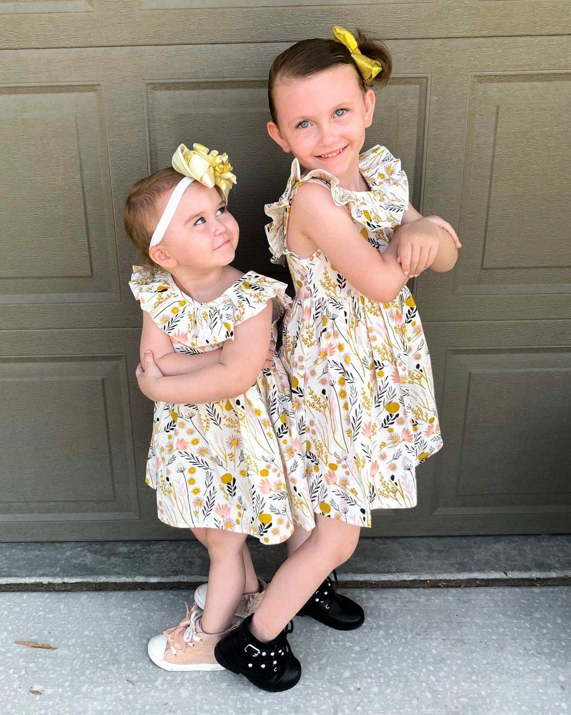 Toddler Girl Sundress 4T Girls Wildflower Floral Casual Dresses 4-5T Girls Ruffle Neck Sleeveless Beach Dress For Spring Summer