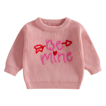 Nokpsedcb Baby Girl Cute Long Sleeve Heart Flowers Embroidery Oversized Sweater Toddler Valentine Outfit (Pink Be Mine, 6-12 Mon