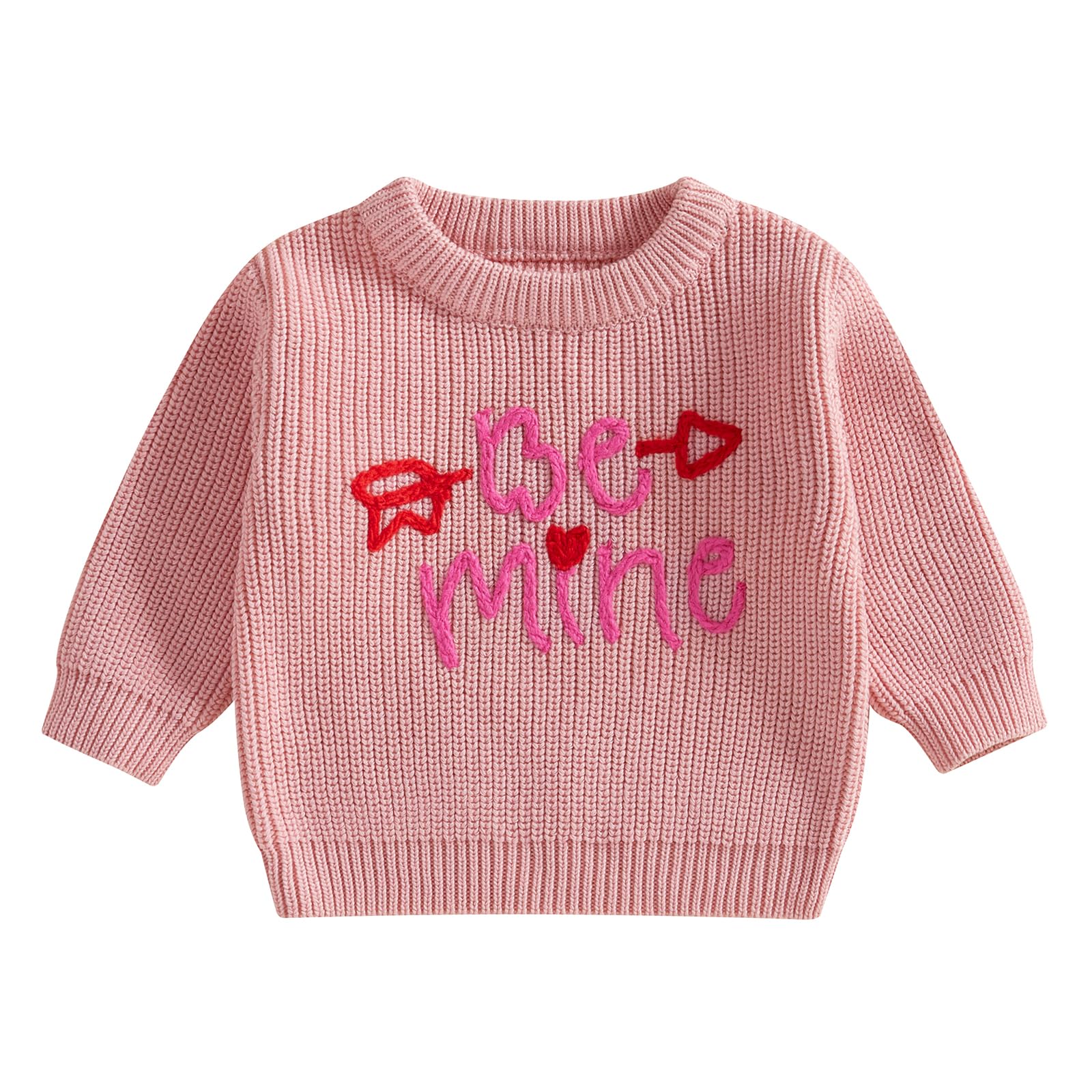 Nokpsedcb Baby Girl Cute Long Sleeve Heart Flowers Embroidery Oversized Sweater Toddler Valentine Outfit (Pink Be Mine, 12-18 Mo