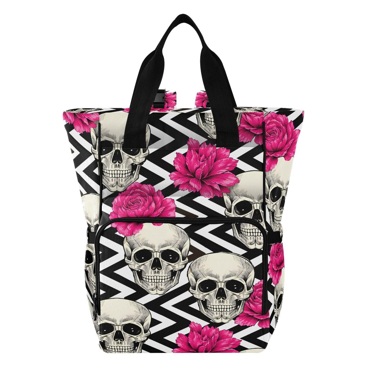 senya Diaper Bag Backpack, Skull with Flowers Multifunction Travel Bag for Moms Dads