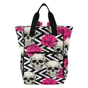 senya Diaper Bag Backpack, Skull with Flowers Multifunction Travel Bag for Moms Dads