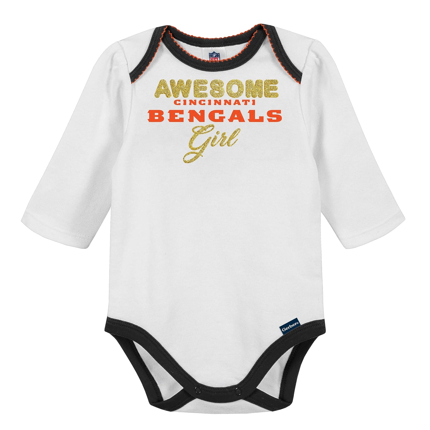 Nfl Baby Girls' 3Pc Bodysuit, Footed Pant, & Cap Set, Cincinnati Bengals, 6-9 Months