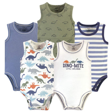 Touched By Nature Unisex Baby Organic Cotton Bodysuits, Bold Dinosaurs, 9-12 Months