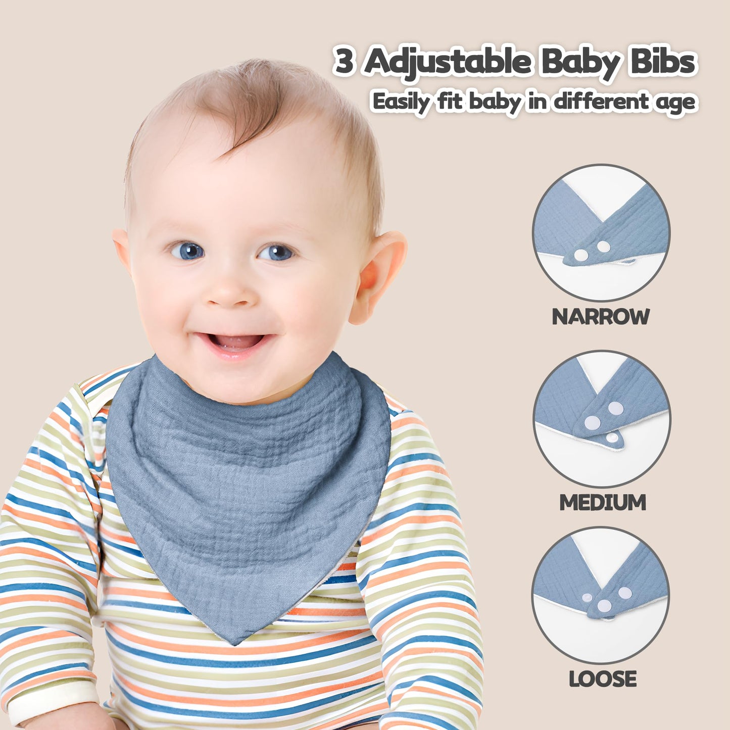 Susurration Muslin Baby Drool Bibs 6Pack Soft Triangular Adjustable Baby Bandana Bibs For Unisex Girls & Boys (Dark&Light)