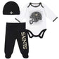 Gerber Nfl New Orlean Saints 3 Pack Bodysuit Footed Pant And Cap Registry Gift Set, Black/White New Orlean Saints, 6-9M