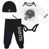 Gerber Nfl New Orlean Saints 3 Pack Bodysuit Footed Pant And Cap Registry Gift Set, Black/White New Orlean Saints, 6-9M