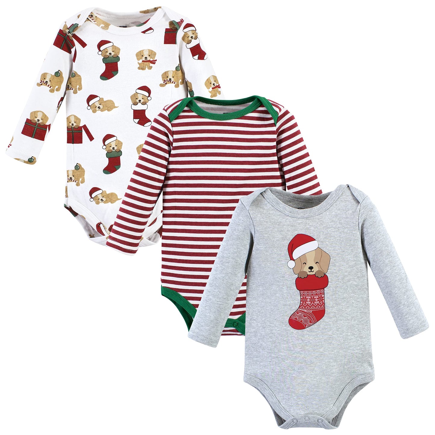 Hudson Baby Unisex Baby Cotton Long-Sleeve Bodysuits, Christmas Dog, 3-6 Months
