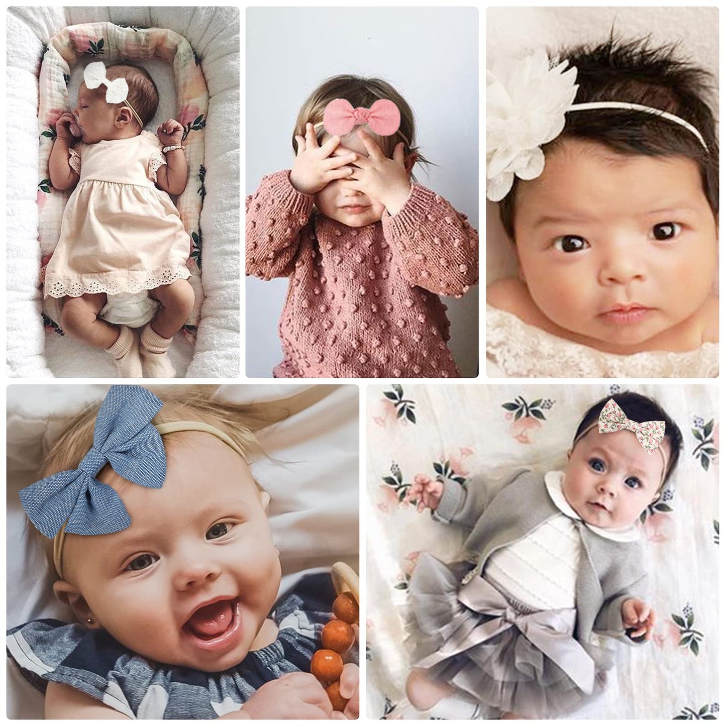 Dreshow Bqubo Baby Girl Bows And Headbands Soft Nylon Hairbands Elastics Handmade Girls Flower Hair Accessories For Newborn Infa