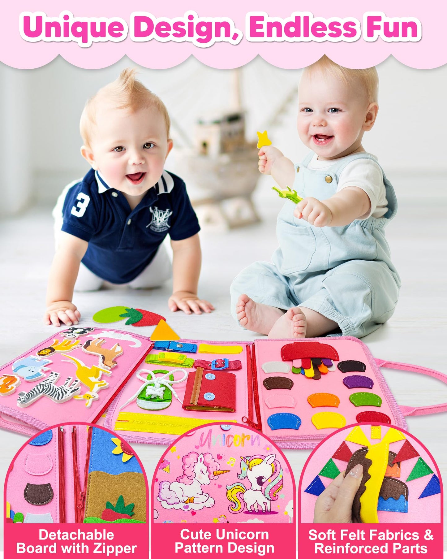 Exorany Busy Board Montessori Toys for 1 2 3 4 Year Old Girl Birthday Gifts, Toddler Girl Toys Age 1-2, 2-4, Busy Book Sensory T