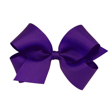 Wee Ones Girls' Classic Grosgrain Hair Bow With Plain Wrap Center On A Weestay Hair Clip, Handmade, Medium Sized Bow, Purple
