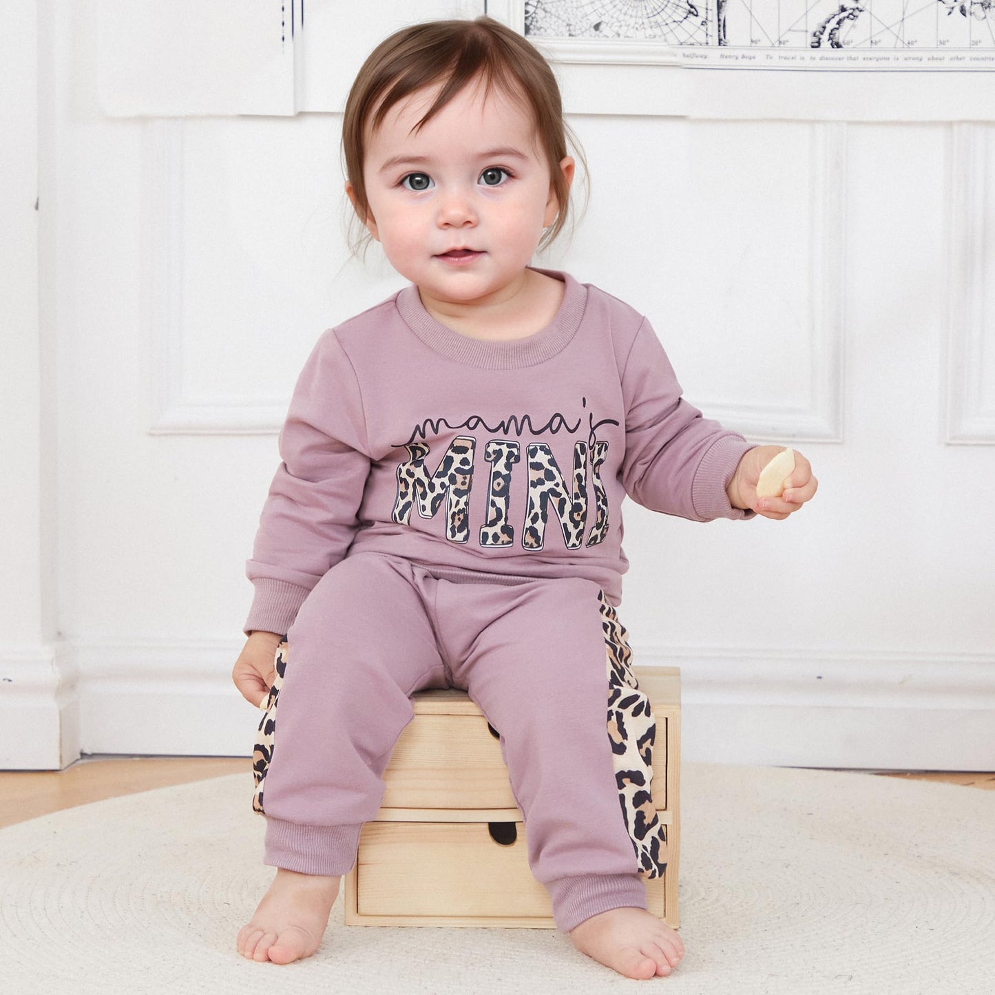 Kupretty Baby Girl Fall Winter Clothes Toddler Outfit Letters Graphic Crewneck Sweatshirts Joggers Pants Set (Purple, 6-12 Month