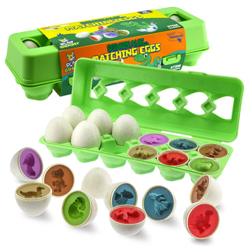 Play Brainy Dinosaur Egg Toys for Toddlers 3+ Montessori, 12 Pc Set, Geometric Egg Puzzle Toy, Early Learning & Educational STEM