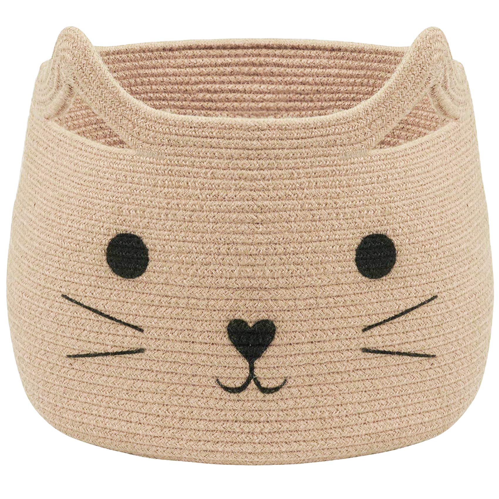 Vk Vkliving Animal Baskets Large Woven Cotton Rope Storage Basket With Cute Cat Design Animal Laundry Basket Organizer For Towel