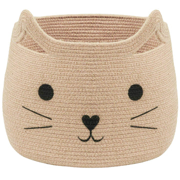 Vk Vkliving Animal Baskets Large Woven Cotton Rope Storage Basket With Cute Cat Design Animal Laundry Basket Organizer For Towel