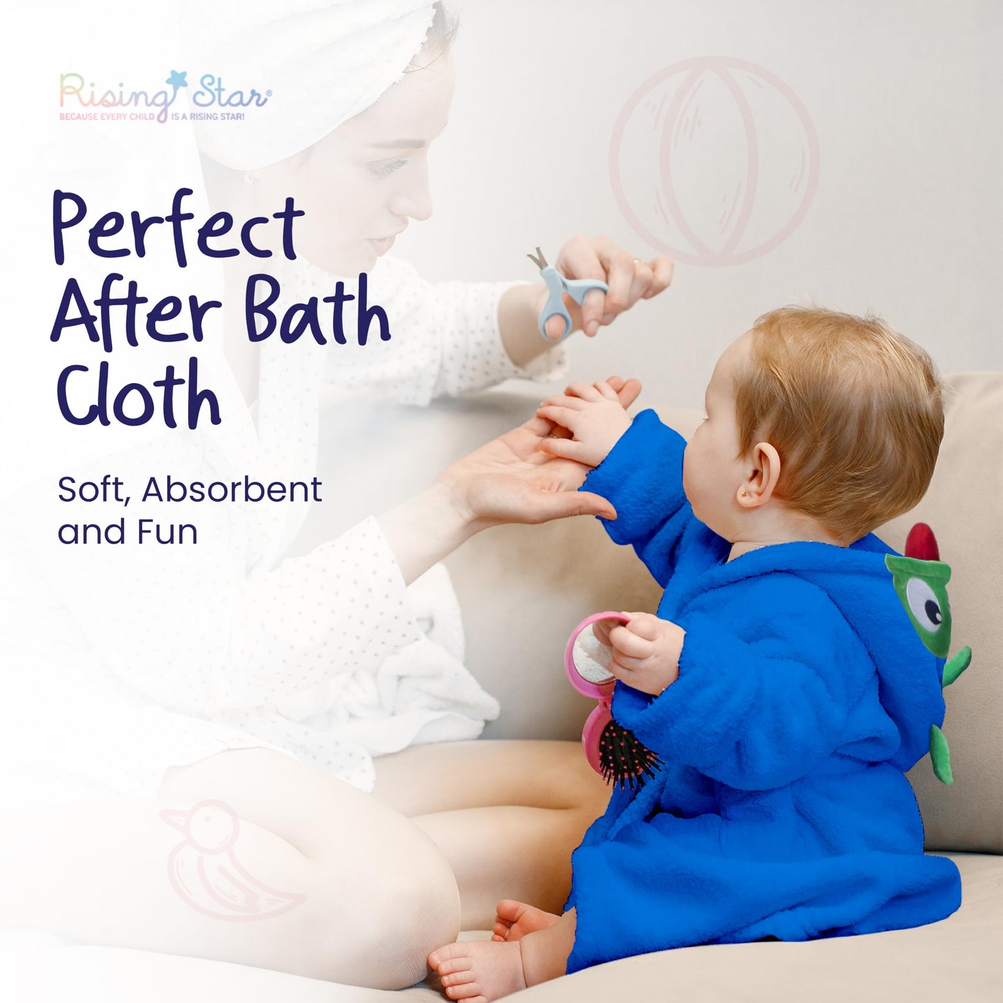 Rising Star Baby Boy Robe, Monster Blue - Soft Plush Bath Towel Robe Spa Set For Infants, 0-9 Months