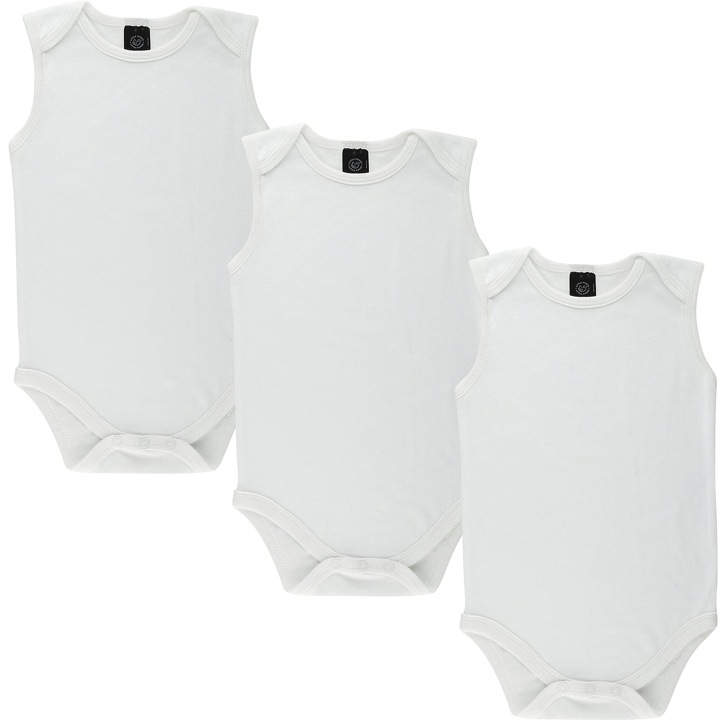Little Pipers Baby Soft Natural Cotton White Undershirts Bodysuits (White Sleeveless (3Pk), 12-18 Months)