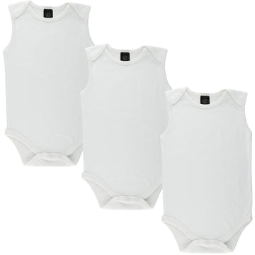 Little Pipers Baby Soft Natural Cotton White Undershirts Bodysuits (White Sleeveless (3Pk), 12-18 Months)