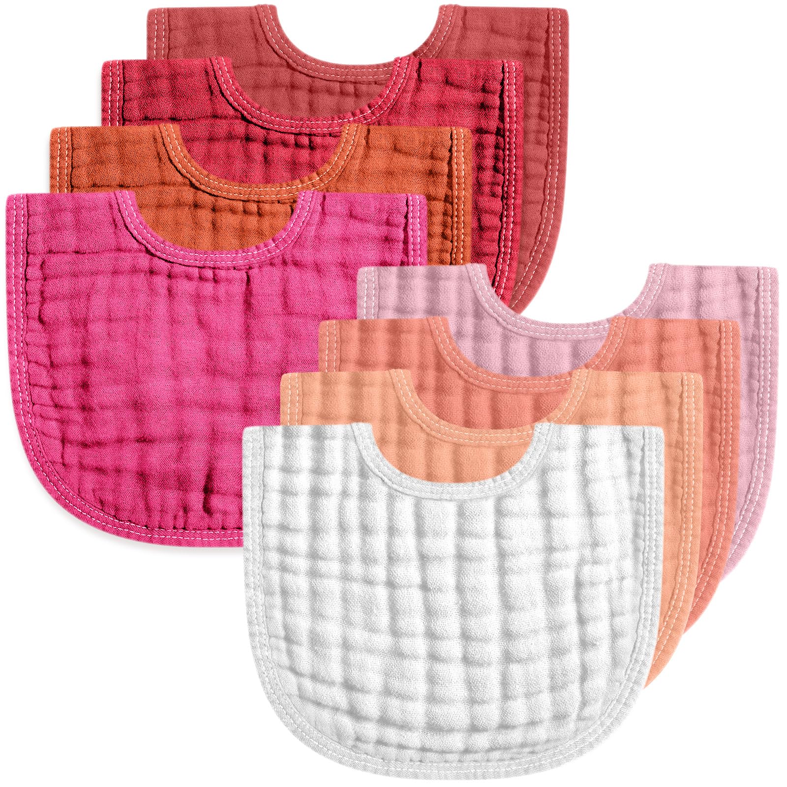 Frienda 8 Pcs Muslin Baby Bibs Cotton Bandana Drool Bibs Bulk for Newborn Infant 6 Absorbent Layers Feeding Accessory (Orange Pi