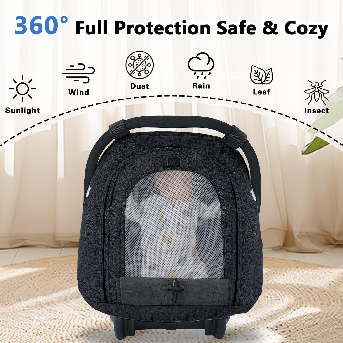Fairy Baby Winter Car Seat Cover For Baby Carseat With Mesh Window(Black),Infant Warm&Cozy Car Seat Covers Baby For Travel, Wate