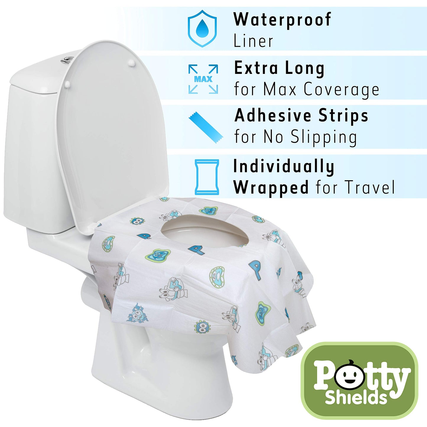 Potty Shields Toilet Seat Covers Disposable (12 Pack) - Xl Waterproof Toilet Cover For Toddlers, Kids & Adults - Portable & Indi