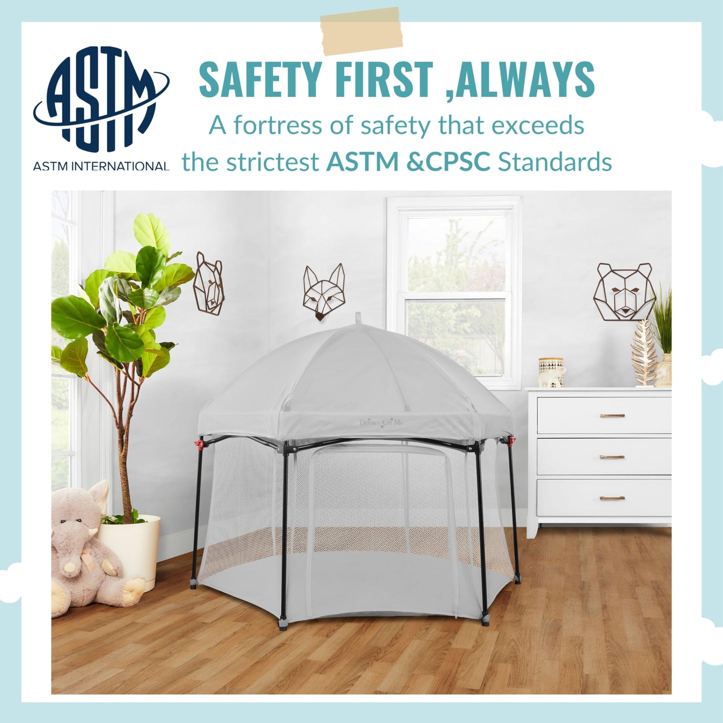 Dream On Me Onyx Playpen Set With Canopy, Baby Playpen, Portable And Lightweight, Playpen For Babies And Toddler, Grey