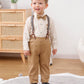 Yallet Toddler Baby Boy Clothes Suit Gentleman Outfits Formal Dress Shirt + Bowtie + Suspender Pants Wedding Party(L Beige, 12-1