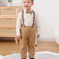 Yallet Toddler Baby Boy Clothes Suit Gentleman Outfits Formal Dress Shirt + Bowtie + Suspender Pants Wedding Party(L Beige, 2-3T