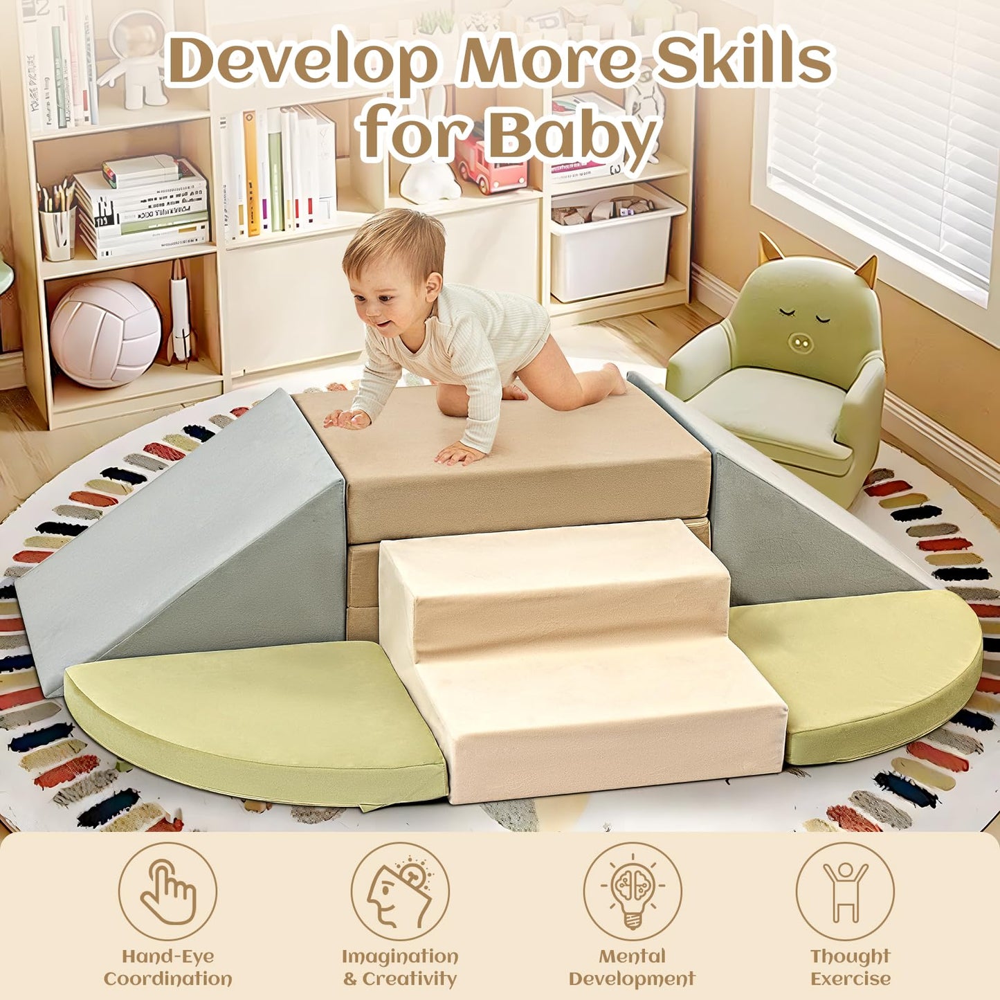 6-Piece Toddler Climbing Toys Indoor, Foam Climbing Toys For Toddlers, Soft Play Baby Climbing Blocks For Crawling And Sliding,