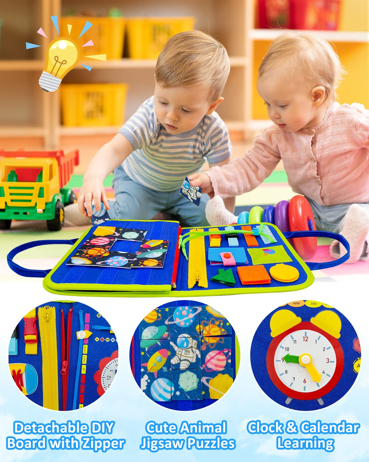 Exorany Busy Board Montessori Toys for Toddler Boys & Girls Birthday Gifts, Sensory Toys for Toddlers, Educational Travel Presch