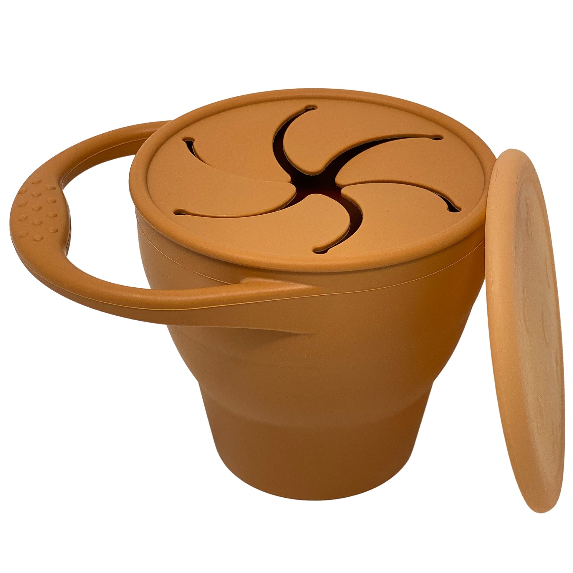 Bravejusticekidsco | Snack Attack Snack Cup | Collapsible Silicone Snack Container | Toddler And Baby Snack Catcher Lid (Honey G