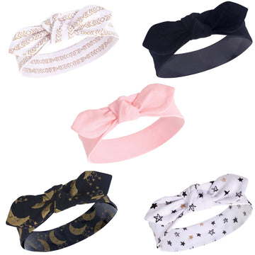 Yoga Sprout Baby Girls' Cotton Headbands, Metallic Moon, 0-24 Months