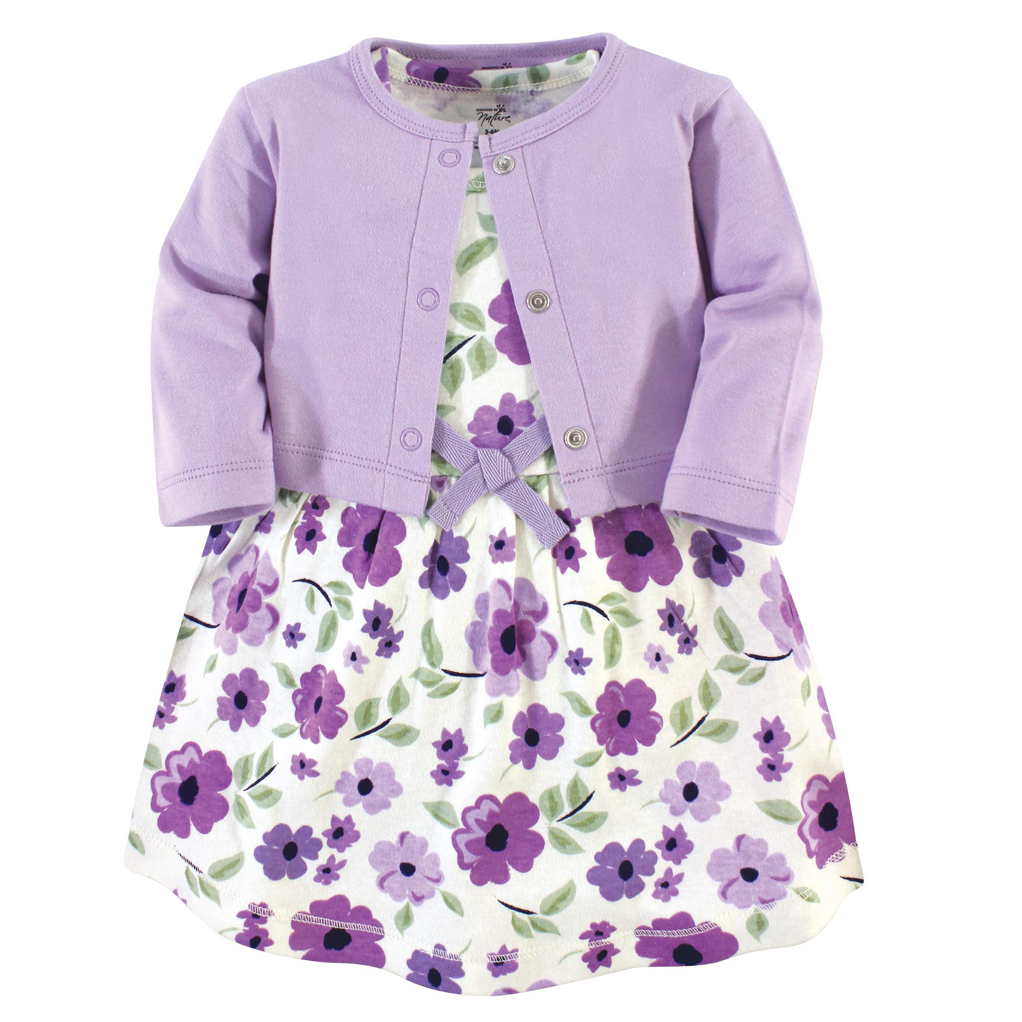 Touched By Nature Baby Girls' Organic Cotton Dress And Cardigan, Purple Garden, WBBAPB07T5MSMP8