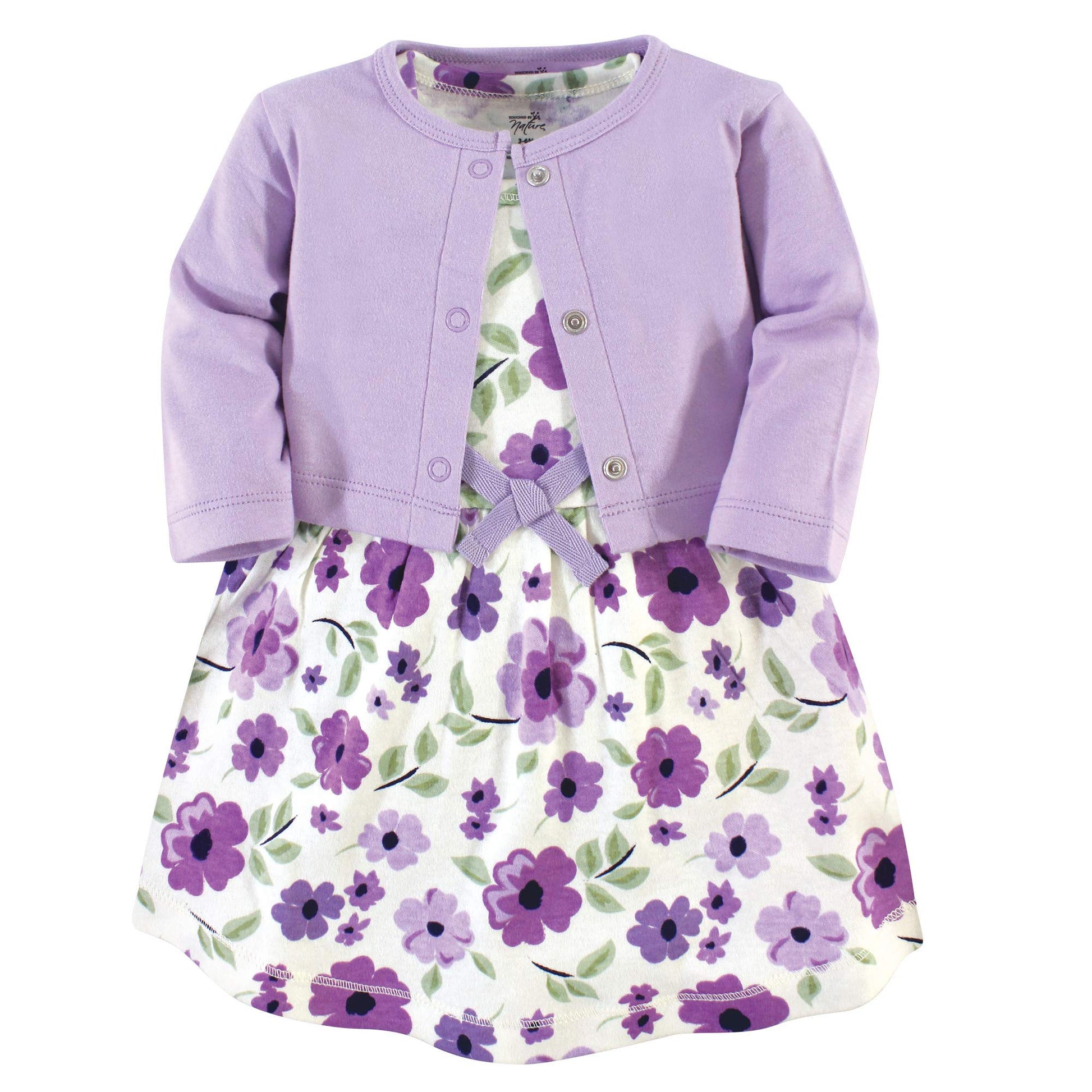 Touched By Nature Baby Girls' Organic Cotton Dress And Cardigan, Purple Garden, 9-12 Months