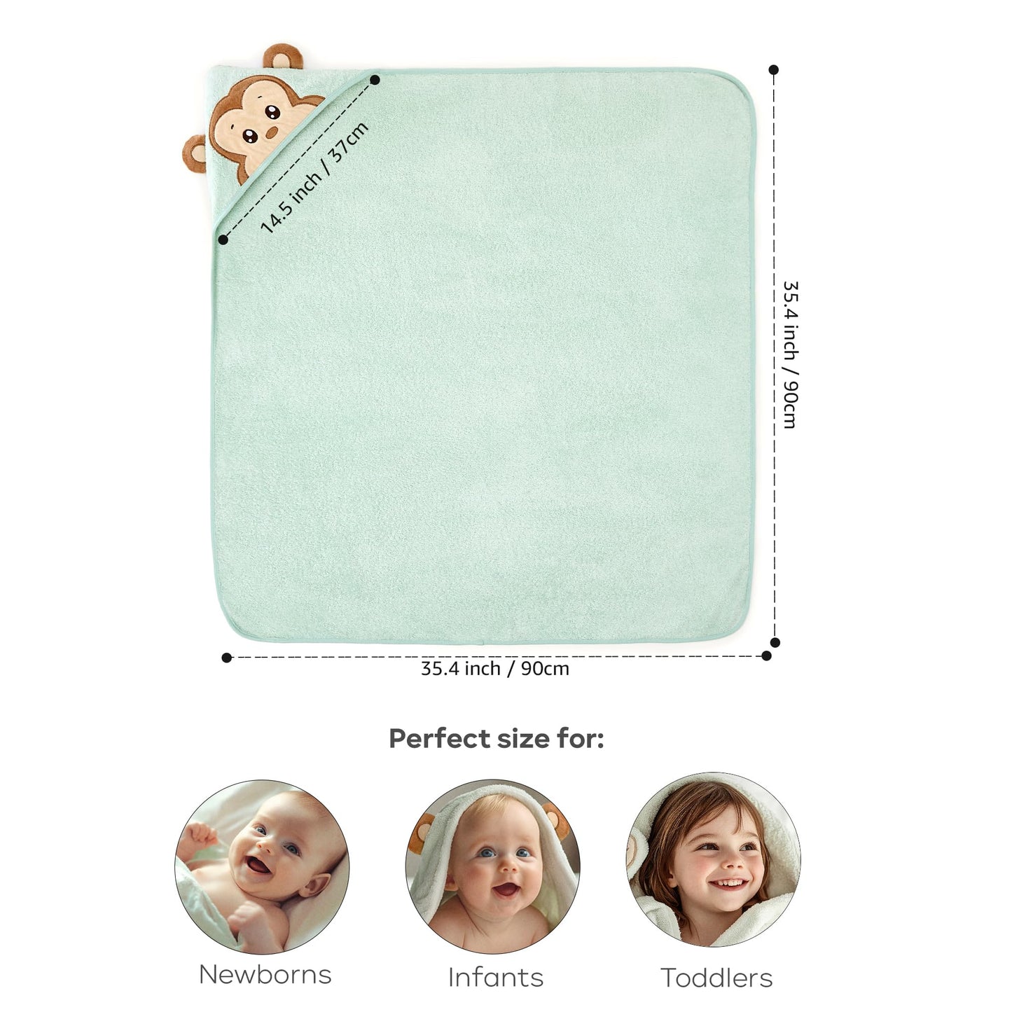 Hooded Baby Towels For Newborn Toddler Boys Girl 35X35 Inches - Mint Green Soft Bamboo Bath Towel With Hood - Baby Essentials In