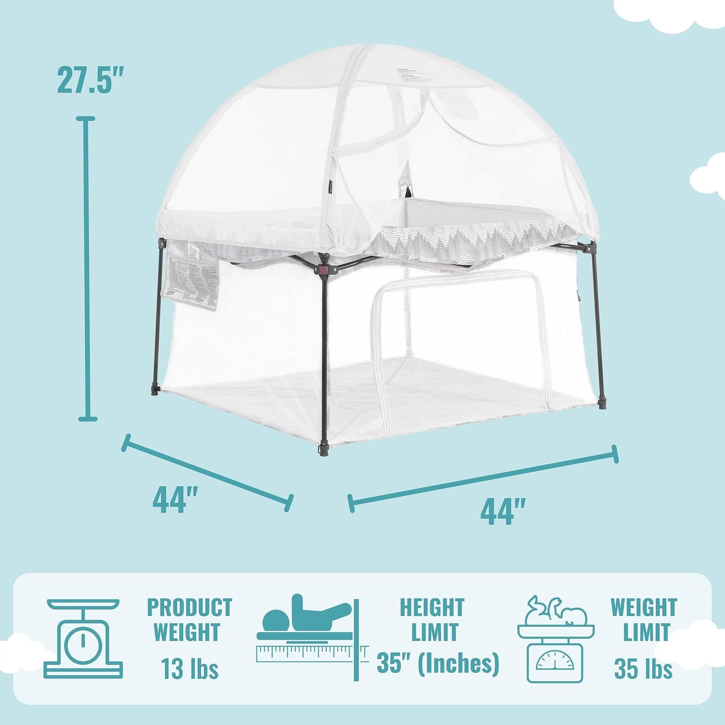 Dream On Me Ziggy Square Baby Playpen With Canopy, Portable And Lightweight Playpen For Babies And Toddler, Indoor And Outdoor P