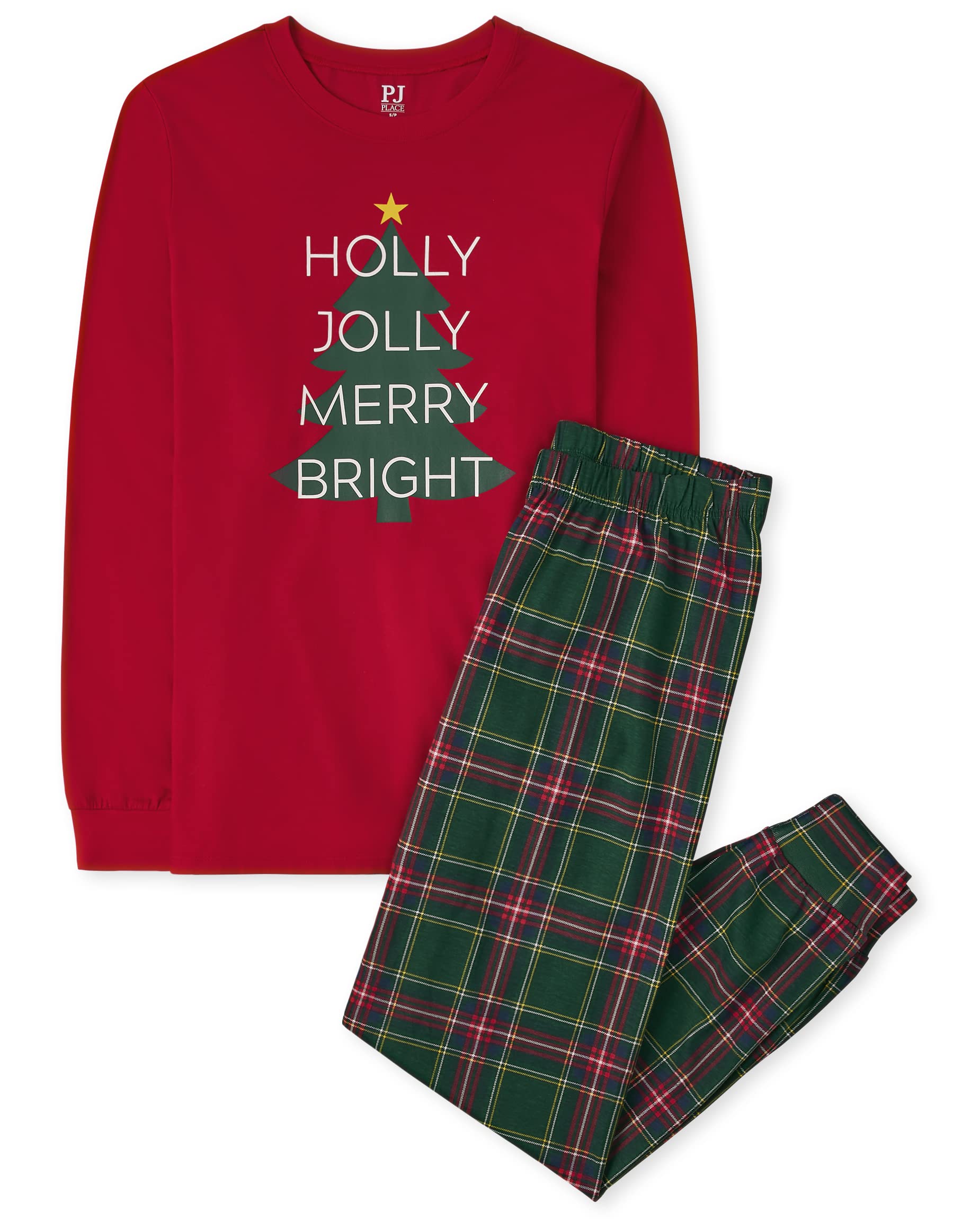 The Children'S Place Baby Girls Family Matching Christmas Holiday Sets, Snug Fit 100% Cotton, Pajama Set, Holly Jolly/Plaid, 7 U