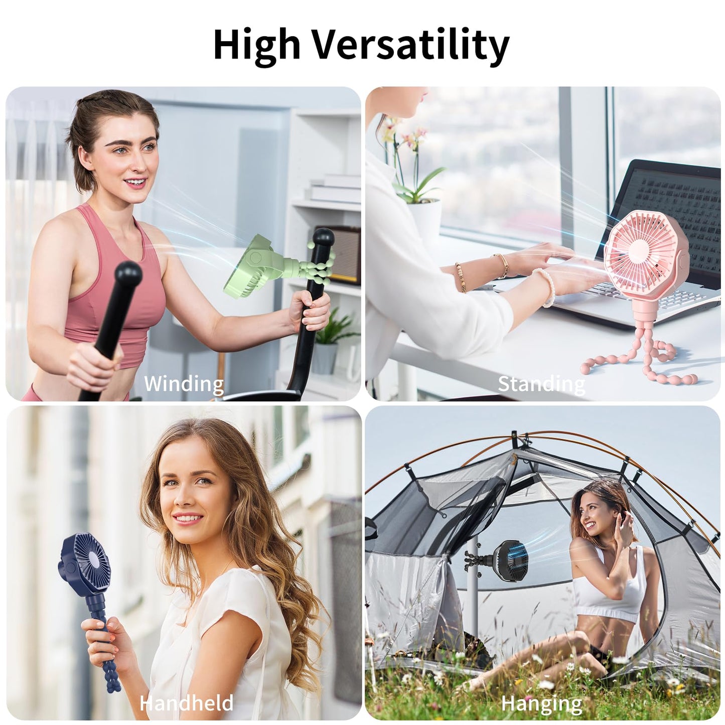 Lerat Portable Stroller Fan With Flexible Tripod, 3 Speeds Rechargeable Handheld Personal Fan, 360Rotate Battery Operated Clip F