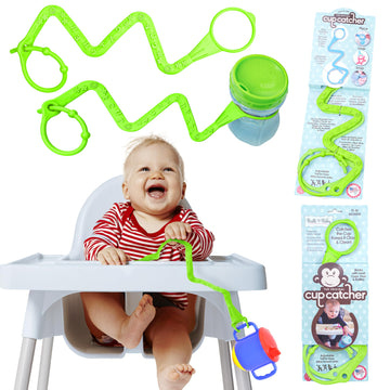 Brilli Baby Cup Catcher 2 Pack Patented Safety Tether Strap, Attach Sippy Cups, Bottles, Toys, Pacifiers To Stroller, High Chair