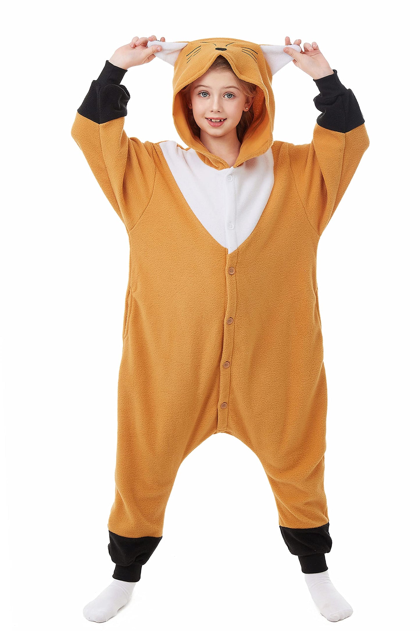 Canasour Fox Onesie Halloween Kids Cosplay Costume Girls Animal Unisex Outfuit One Piece Hooded Farm Soft Pajamas Brown Party 6-
