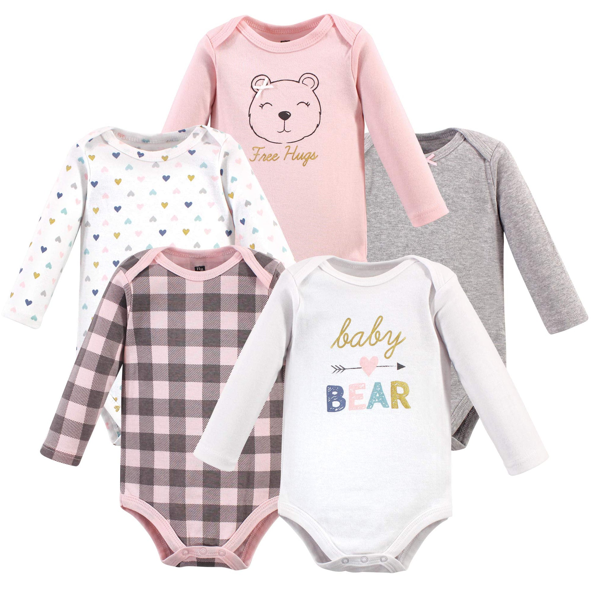 Hudson Baby Unisex Baby Cotton Long-Sleeve Bodysuits, Girl Baby Bear, 12-18 Months