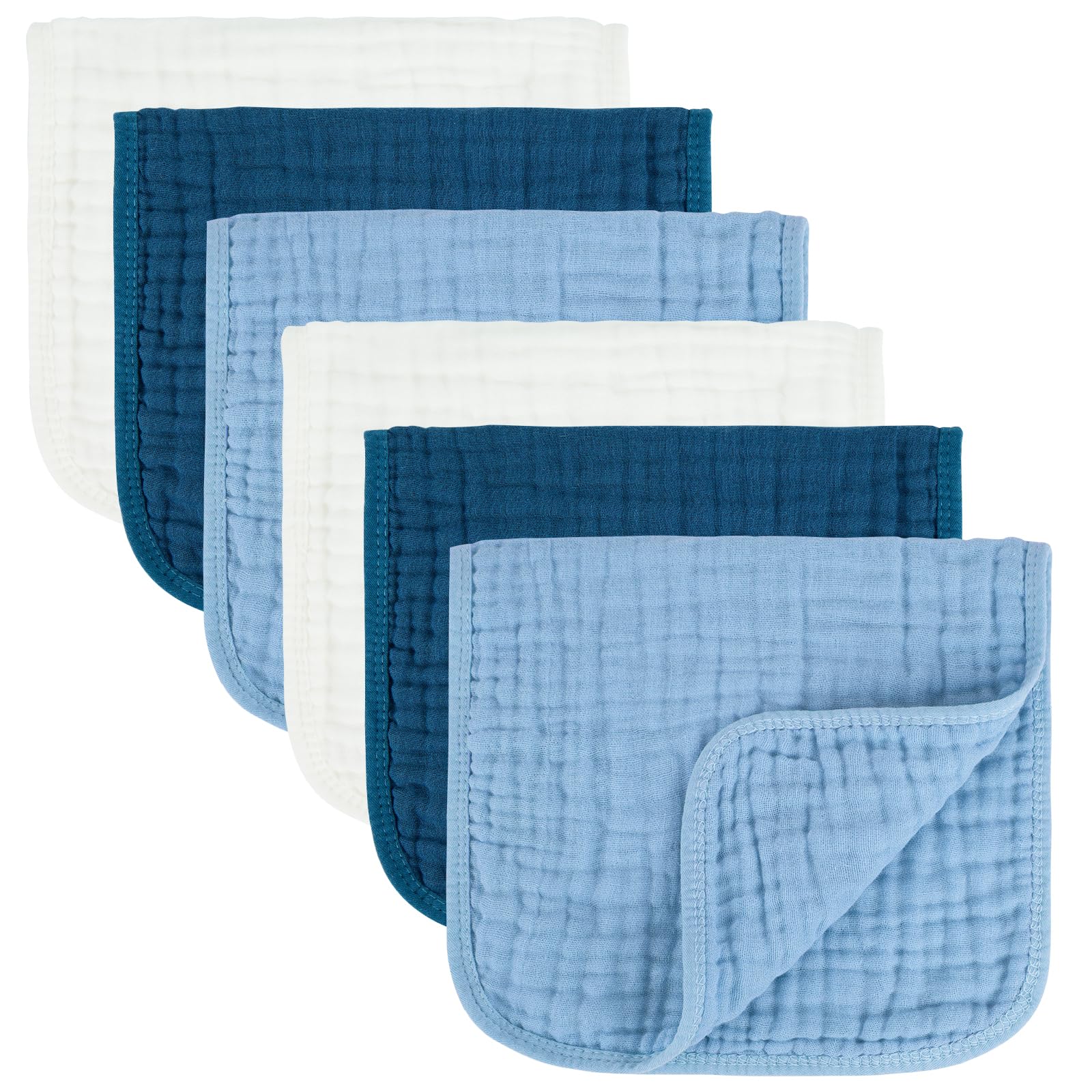 Migiol Baby Burp Cloth 100% Cotton Newborn Cotton Muslin Burp Cloth 10X20 Inches (White & Blue 6 Pieces)