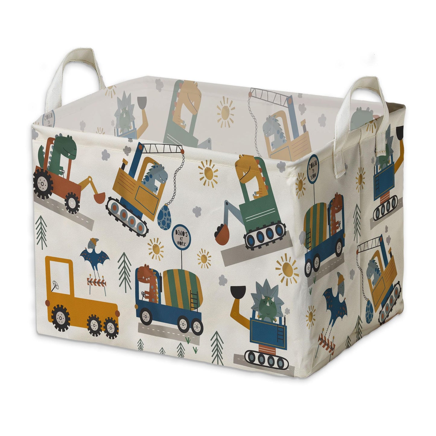 Large Square Dinosaur Nursery Basket With Hard Bottom - Baby Toys Storage Box And Bins For Boy And Girl Dinosaur Rooms Decor